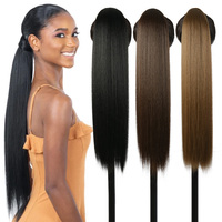 Queue de cheval synthétique lisse Yaki de 28 pouces Julianna Wholesale à clipser, extensions de cheveux à enrouler