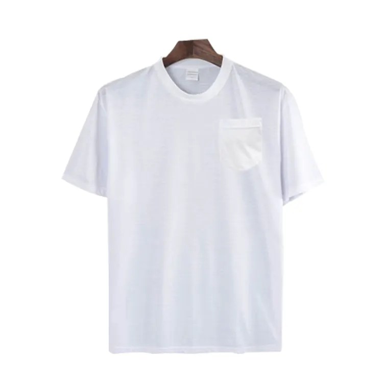 OEMカスタム新しいファッション半袖シャツメンズチェストポケット、ロゴプリント100% ポリエステルOネックTシャツ