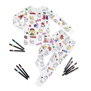 Customize Kids DIY Doodle Sleepwear Bamboo Baby Coloring 2 Piece <strong>PJs</strong> Set Children Colorable Pajamas Coloring Pajamas for Kids - Product Image 1