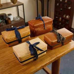 Handmade Bamboo Woven Storage <b>Box</b> Rectangle With Straps For Tea Packaging Craft <b>Gift</b> - Product Image 2