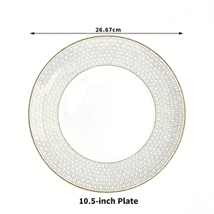 Plato de Cerámica de Porcelana Fina <span class=keywords><strong>con</strong></span> Incrustaciones Doradas, Plato Poco Profundo de Estilo Japonés, Diseño Minimalista, para Servir Filetes y Pasteles - Product Image 5
