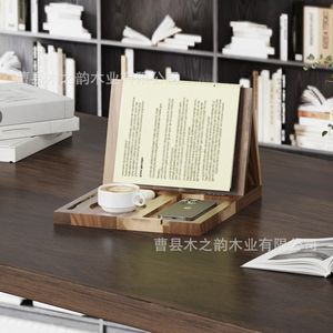 Wooden Reading <b>Stand</b> With Cup Holder Phone <b>Tablet</b> <b>Stand</b> Desk Storage Rack <b>For</b> Books And Office Use - Product Image 4