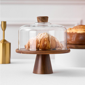 Plateau à gâteau rond sur pieds, <span class=keywords><strong>en</strong></span> acacia écologique, avec couvercle transparent <span class=keywords><strong>en</strong></span> verre, présentoir à desserts, plateau <span class=keywords><strong>en</strong></span> <span class=keywords><strong>bois</strong></span> pour hôtels - Product Image 5