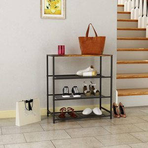 <strong>Shoe</strong> Storage Shelf With MDF Top Board and 4-Tier Metal <strong>Shoe</strong> <strong>Rack</strong>, All-Metal <strong>Shoe</strong> Tower <strong>Rustic</strong> Brown - Product Image 3