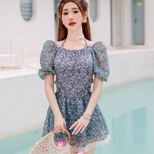 Maillot de bain une pièce pour femmes, imprimé floral, en dentelle, sans bretelles, UPF50+, pour les vacances à la plage - Product Image 2