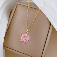 Ensemble de bijoux en acier inoxydable 316L, collier et boucles d'oreilles pendantes en zircon rose, motif tournesol, pour femmes, bijoux de mariage