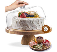 Soporte para Pasteles Hecho a Mano con Madera de Acacia, Ecológico, con Tapa y Diseño de Cúpula, Soporte Redondo para Exhibición de Postres y Bandeja para Frutas