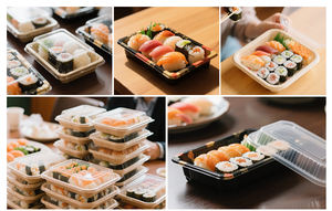 Gıda sınıfı gıda konteyner restoran parti piknik öğle yemeği paket ambalaj Mini suşi tepsisi plastik suşi tabağı tepsi kapaklı - Product Image 5