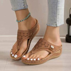 Summer <b>Spring</b> Autumn Running Shoes Women 2024 Lightweight <b>Clip</b> Toe Wedge Non Slip Casual Beach Pu Upper Rubber Genuine Leather - Product Image 1