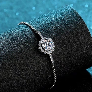 925 Silver Moissanite Link <b>Bracelet</b> for Women 1ct Moissanite Diamond <b>Gem</b> High Quality Round Deer Skirt Design Chain <b>Bracelet</b> - Product Image 5