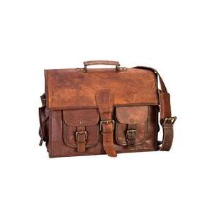 Sac messager en cuir de qualité supérieure pour hommes, sac de bureau pour hommes, compartiment rembourré pour ordinateur portable avec sangle réglable et 2 mini-poches - Product Image 1