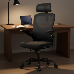 Silla de oficina ergonómica de respaldo alto con reposacabezas, reposabrazos ajustables, asiento de malla, silla giratoria negra para oficina en casa - Product Image 2