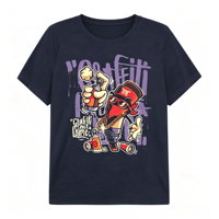 T-shirt unisexe classique à col montant en coton doux imprimé graffiti style cartoon, coupe décontractée, idéal pour l'automne – Nouvelle collection très prisée