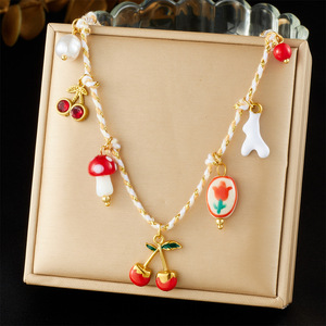 Themed Pendants Necklace Zinc Alloy Cherry Mushroom Flower Charms Gift Jewelry - Product Image 1