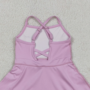 S0712 Short de yoga rose lavande à volants pour bébés filles, respirant, longueur genou, idéal pour l'été - Product Image 3