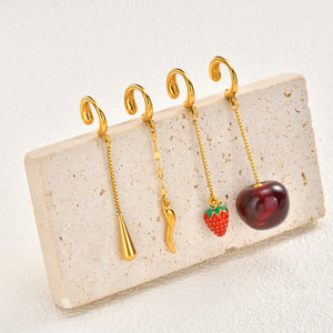Boucles <span class=keywords><strong>d</strong></span>'oreilles pendantes géométriques tendance en acier inoxydable plaqué or, sans perçage, pour femmes - Product Image 1
