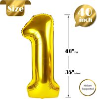 Vente en gros Ballon en aluminium personnalisé 0-9 chiffres 40 pouces couleur or pour joyeux anniversaire décoration de fête prénatale