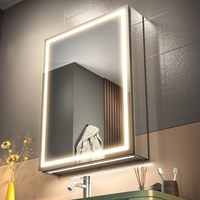 Armoire de toilette en aluminium avec miroir LED anti-buée, réglage de la couleur de la lumière, prises et ports USB