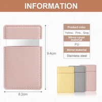Miroir de maquillage portable compact carré personnalisé CF avec cadre en PU finition argentée et housse en cuir pour sac