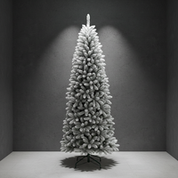 Sapin de Noël Artificiel Luxe Slim Effet Neige Dense Réaliste avec LED Blanc Chaud, en PE/PVC, Charnières Incluses