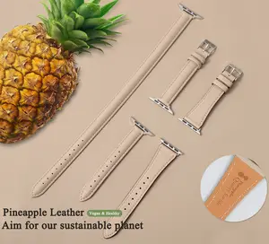 Meio ambiente degradável 16mm 18mm 20mm 22mm Aço Inoxidável Fecho Strap Vegan Fibras reais Pineapple Leather watch band