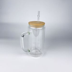 9oz 11oz 15oz <b>Double</b> <b>Walled</b> Sublimation Snow Globe Glass Coffee <b>Mugs</b> with Bamboo Lid and Straw for Heat Press Printing - Product Image 4