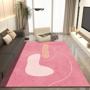 Tapis rectangulaire abstrait rose moderne pour salon, chambre à coucher, décoration de la maison, tapis de sol en fibre de polyester avec motif géométrique - Product Image 2