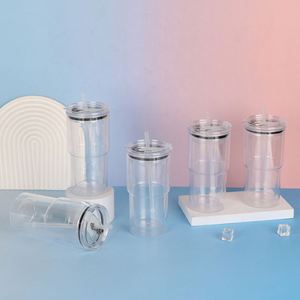 Gobelet en plastique réutilisable de 20 oz à double paroi avec poignée et paille, idéal pour les smoothies et les jus – Vente directe usine - Product Image 5