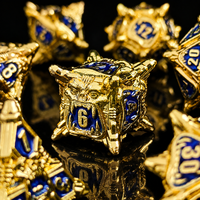 Ensemble de 7 dés polyédriques en métal massif, finition Faux Or Bleu Royal, à grande ouverture, pour D&D, Dragon, Jeux de société et Jeu de rôle
