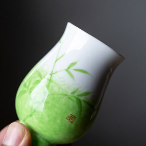 Hand Painted Green Bamboo Ceramic <b>Teacup</b> Porcelain Kung Fu Tea Cup Single Master Cup For Chinese Tea Ceremony Gift - Product Image 2