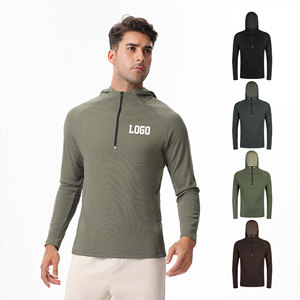 Oem Sports Activewear Men'S Breathable Long Sleeves Pullover Half Zip Hooded Top Fitness Cotton Workout Custom Gym Shirt Hoodie