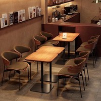 Ensemble table et chaises de restaurant moderne minimaliste en bois massif et structure en fer, banquette de salle à manger pour usage commercial, mobilier de restaurant
