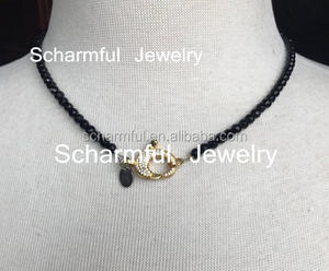 NS20181163 Femmes Hématite Perle Et Pierre Noire Perle Pave CZ Perle <span class=keywords><strong>Homard</strong></span> Fermoir Charm Collier Ras Du Cou - Product Image 2