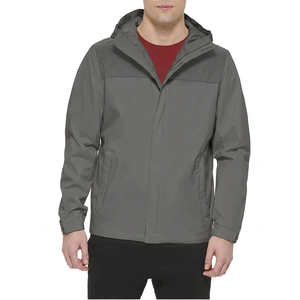 Veste imperméable à capuche pour homme, couleur unie, décontractée, pour l'extérieur, en polyester, fermeture éclair, style automne - Product Image 2