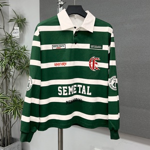 QIANSHI Vente en gros de t-shirts surdimensionnés en molleton rayé personnalisés, broderie, <span class=keywords><strong>poids</strong></span> lourd, 300 g/m², <span class=keywords><strong>polo</strong></span> à manches longues thermique - Product Image 1