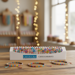 Bracciale a tubo con perline colorate e ciondolo a forma di occhio di Allah, regolabile, gioiello alla moda per donne e ragazze, scatola da 2400 pezzi. - Product Image 3