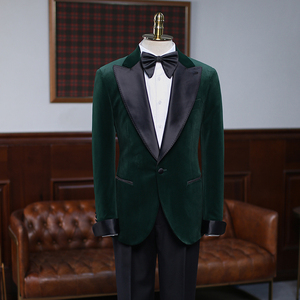 Chaqueta elegante de <span class=keywords><strong>terciopelo</strong></span> Esmeralda para <span class=keywords><strong>hombre</strong></span>, Chaqueta de traje con solapa en pico de un solo pecho - Product Image 1