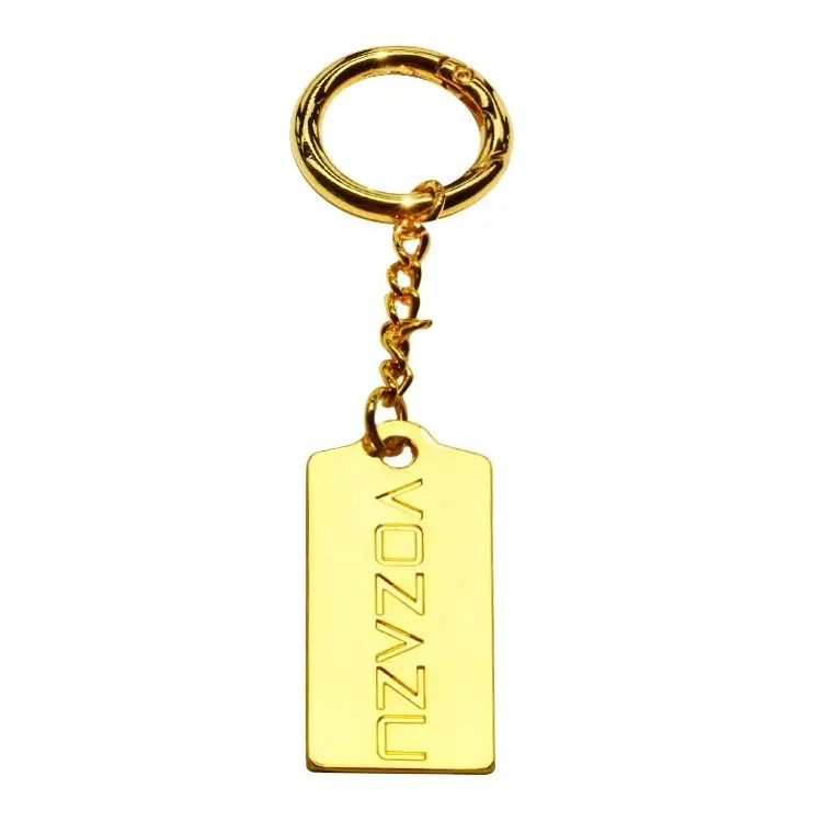 High quality wallet metal chain label maker customized engraved logo metal key chain gold tags with spring rings