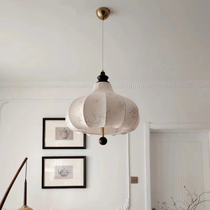 Retro French Style Fabric Pendant Light Led <b>E26</b> Single Head Round Home Lighting Fixture - Product Image 2