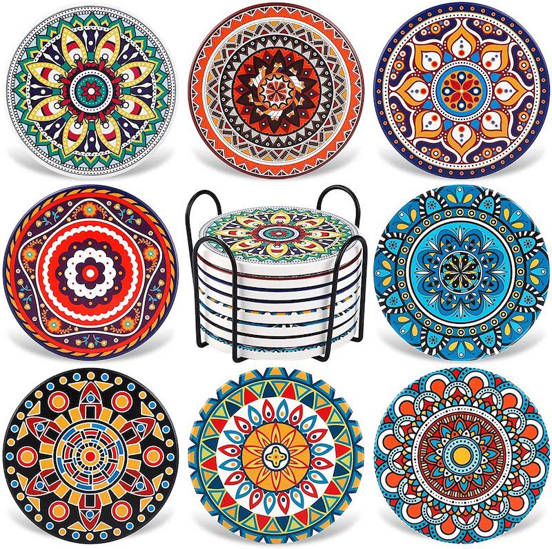 Оптовая продажа, керамическая Абсорбирующая подставка для дома и офиса с орнаментом Мандала