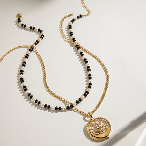 Collar con Colgante de Perlas de Imitación en Acero Inoxidable, Diseño Geométrico con Engaste Pavé, Joyería de Moda - Product Image 3