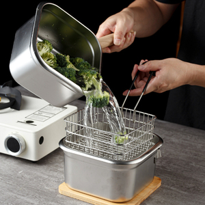 <span class=keywords><strong>Friteuse</strong></span> domestique en acier inoxydable, avec poignée en bois anti-brûlure, ensemble de friteuses en acier inoxydable - Product Image 4
