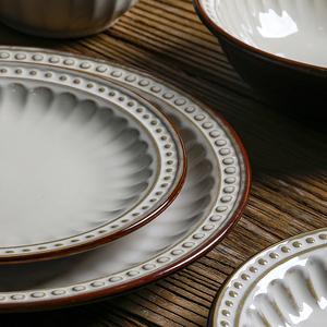 Juegos de vajilla de cerámica de estilo Vintage de alta calidad, plato marrón, taza, cuchara, cuenco, juego de cena de porcelana, vajilla - Product Image 5