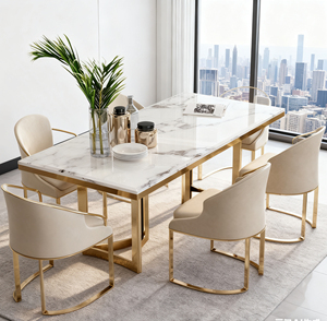 Bộ bàn ăn hiện đại sang trọng bằng thép không gỉ mạ vàng với mặt bàn bằng đá cẩm thạch dành cho phòng ăn - Product Image 4