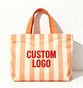 Sac fourre-tout en toile de coton rayé rose et vert, grand format, écologique, personnalisé avec logo, pour femmes, idéal pour le shopping, la plage et l'usage quotidien – Vente en gros directe usine - Product Image 3