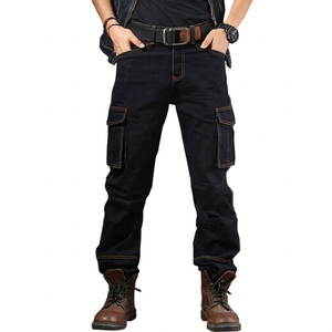Pantalon cargo en jean personnalisé pour homme, coupe droite, décontracté, extensible, respirant, 100% coton, jean lavé - Product Image 1