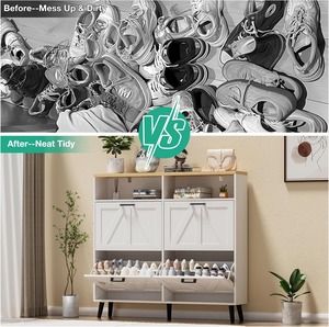 Nouveau <span class=keywords><strong>design</strong></span> Offre Spéciale grande armoire <span class=keywords><strong>à</strong></span> chaussures avec 4 volets, 2 compartiments et étagère de rangement Meubles d'<span class=keywords><strong>entrée</strong></span> en bois - Product Image 6