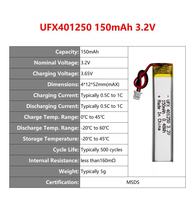 Batterie LiFePO4 rechargeable UFX401250 150mAh 3.2V, poche, lithium fer phosphate, pour mini capteur