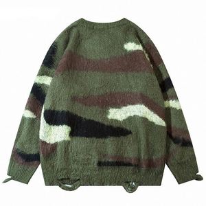 Custom OEM <b>Men</b> <b>Mohair</b> <b>Sweater</b> Jacquard Streetwear Winter Pullover Crew Neck Knitwear Casual Distressed Knit <b>Sweater</b> <b>Men</b> - Product Image 2