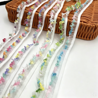 Bande élastique plissée en fil de nylon effet neige, motif papillon, extensible et moelleuse, couleurs assorties, faite à la main, pour ourlets de jupes et poignets - En stock